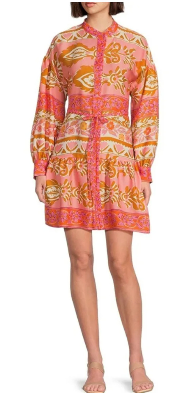Alex Marie Wren Pretty Petals Dress Size 16 Orange Pink Floral Tie Belt